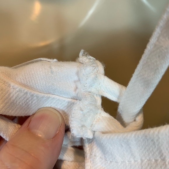 Good American White Denim Spaghetti Strap Lace Up Back Overalls - size 5 - Picture 8 of 9